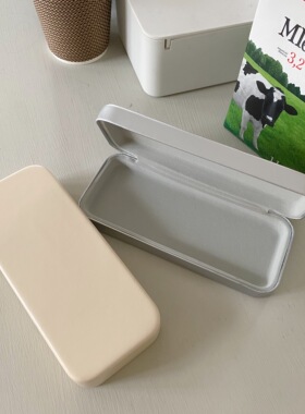 韩国ins简约风白色银色纯色复古眼镜盒子收纳盒便携盒子布绒内里