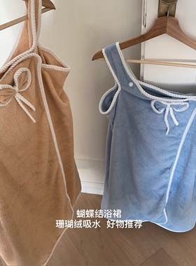 蝴蝶结浴裙|成人吊带大毛巾吸水速干可穿裹浴巾家用柔软洗澡浴袍