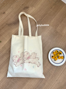 jelly bubble原创款天使小羊帆布袋单肩包大容量布袋环保袋帆布包