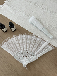 法式 随身便携舞蹈汉服女生中国风折扇 复古风白色蕾丝扇子折叠夏季