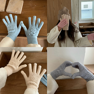 可爱尤物 保暖加绒针织毛线骑车纯色手套学生 可触屏玩手机冬季