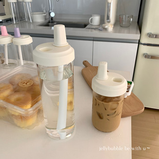 每天都要多喝水 大容量玻璃杯吸管杯简约ins耐高温喝水杯子高颜值