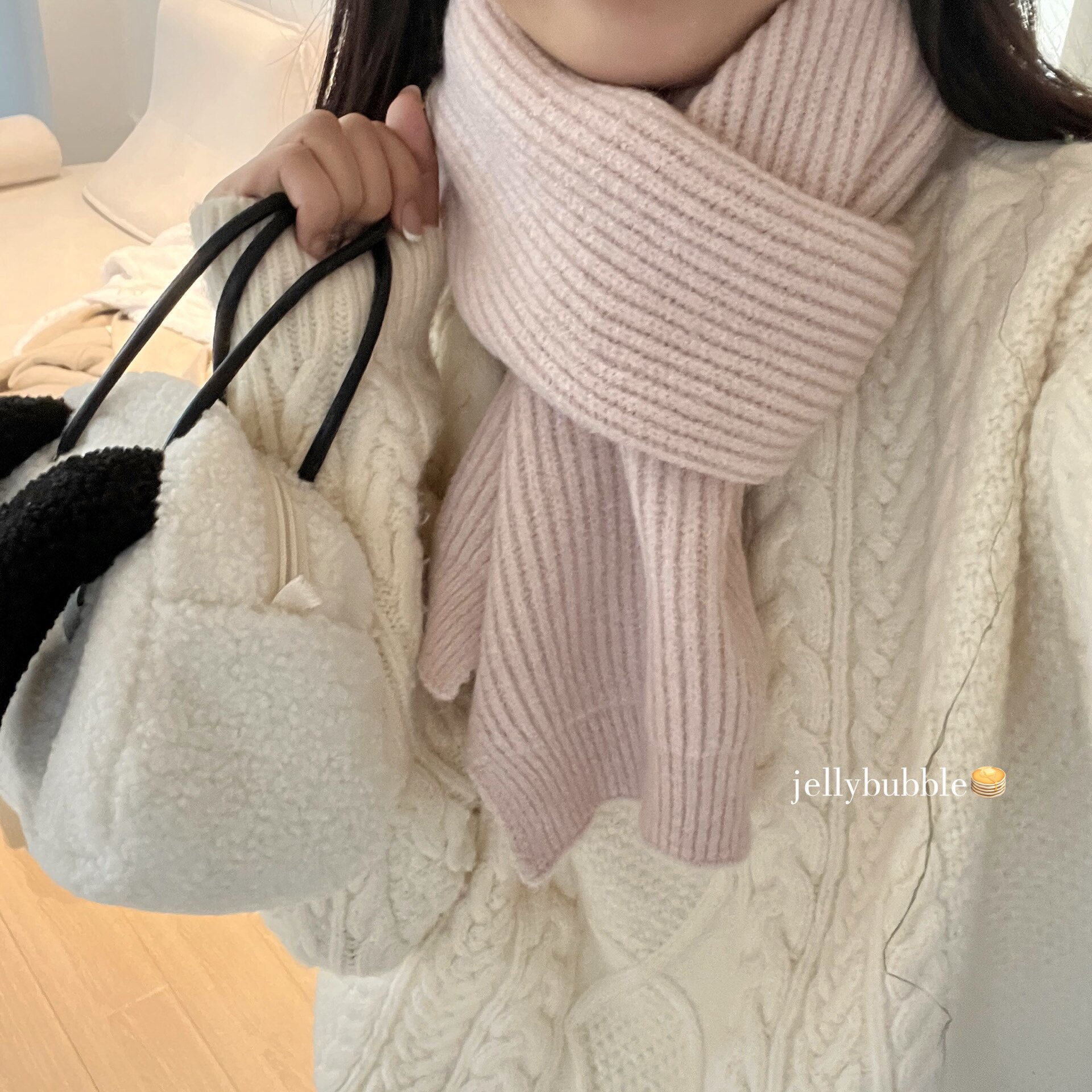 温柔粉配灰色|简单粉色灰色情侣围巾男女可戴秋冬保暖针织短围巾