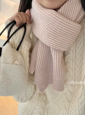 温柔粉配灰色|简单粉色灰色情侣围巾男女可戴秋冬保暖针织短围巾