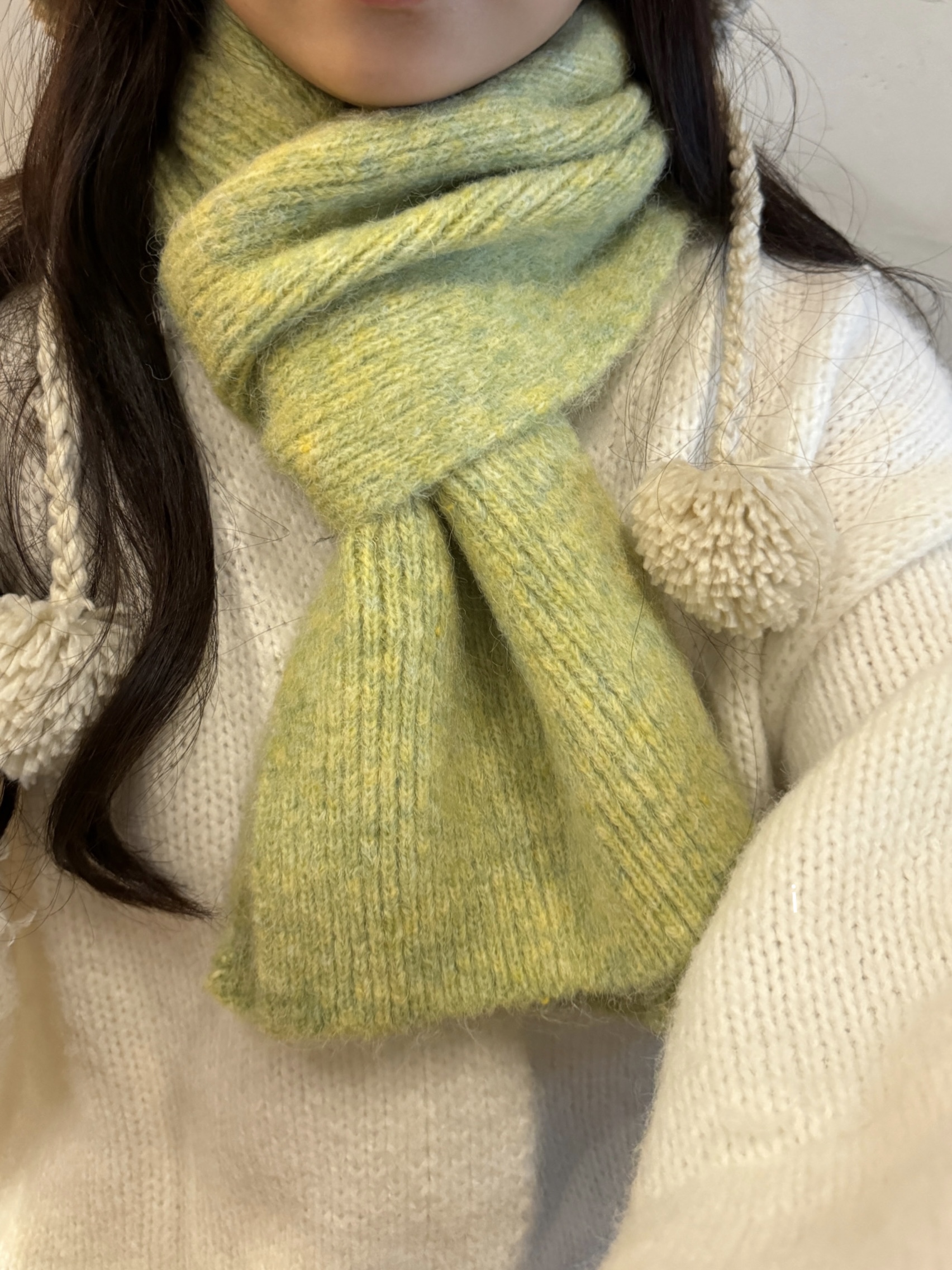ins绿色针织围巾女冬季新款