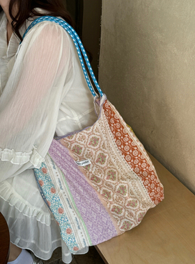 “夏日碎花”法式碎花布袋包包大容量折叠便携帆布包沙滩包购物袋