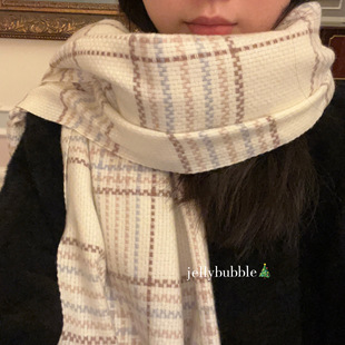 今年想去看雪啊 温柔白色格子舒服软糯亲肤甜美针织围巾秋冬保暖