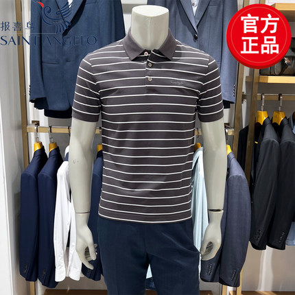 报喜鸟2025夏季款男士休闲T恤透气POLO衫清凉条纹翻领短袖T恤衫