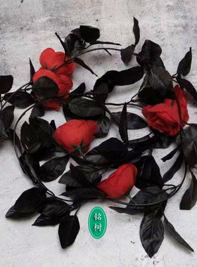 仿真红色玫瑰花叶藤条动漫萝莉万圣场密室景探案管道空调暗黑哥特