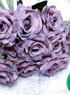 Purple red roses single-headed bunched artificial flowers