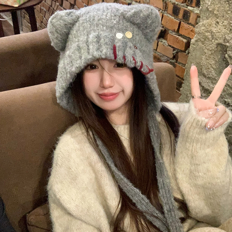 毛绒帽保暖甜美可爱冬季耳朵纽扣
