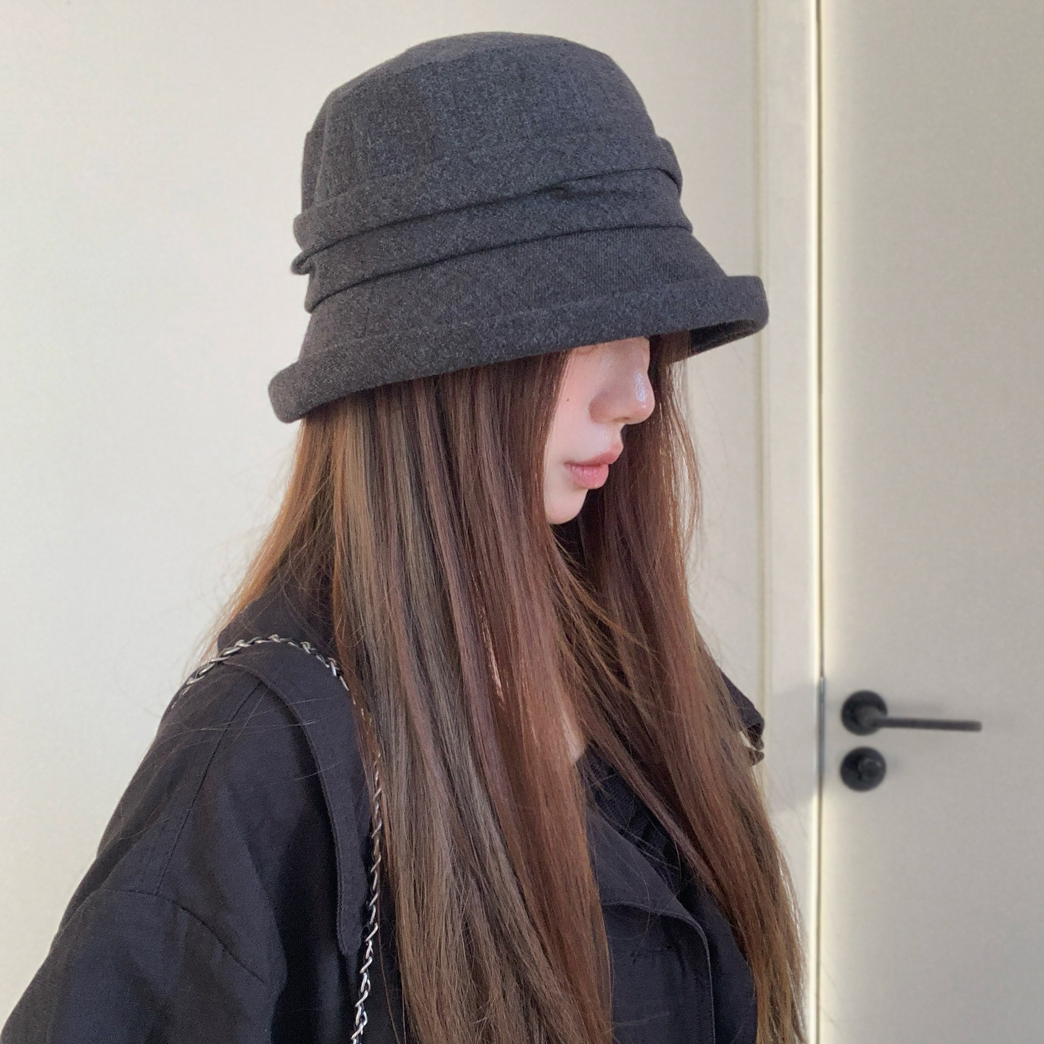 韩系简约褶皱渔夫帽子女生初秋新款素颜百搭方圆脸显脸小遮阳盆帽