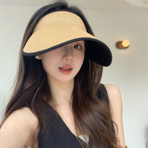 UPF50+黑胶防晒空顶帽子女夏季大檐遮阳帽可折叠显脸小度假风草帽