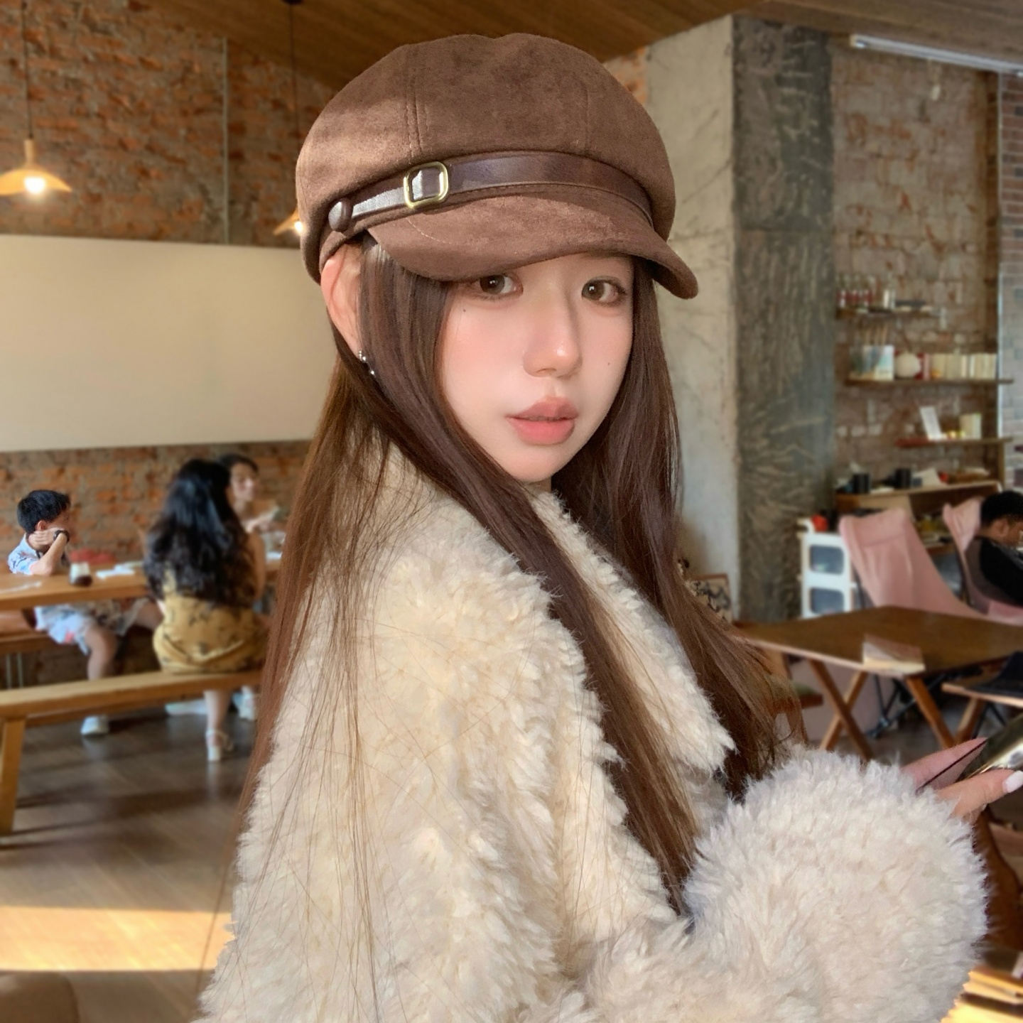 2025新款秋冬麂皮绒八角帽贝雷帽