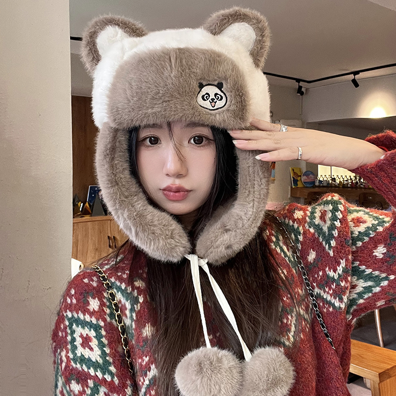 雷锋帽保暖卡通可爱女冬季熊猫