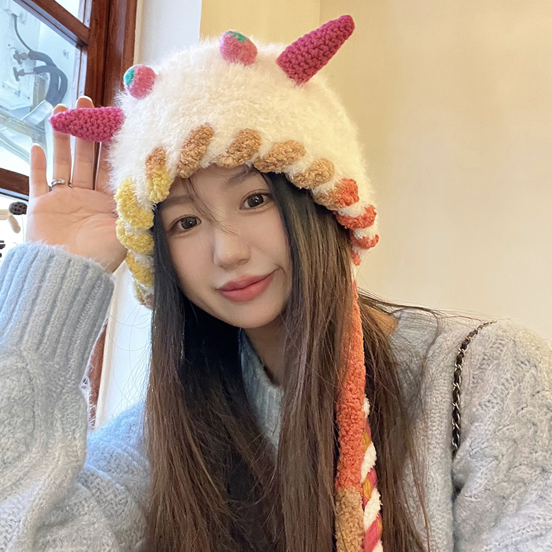 毛线帽保暖甜美可爱女冬卡通触角