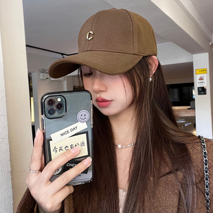 秋冬高品质羊毛呢韩版C硬顶保暖棒球帽男女百搭显脸小鸭舌帽情侣