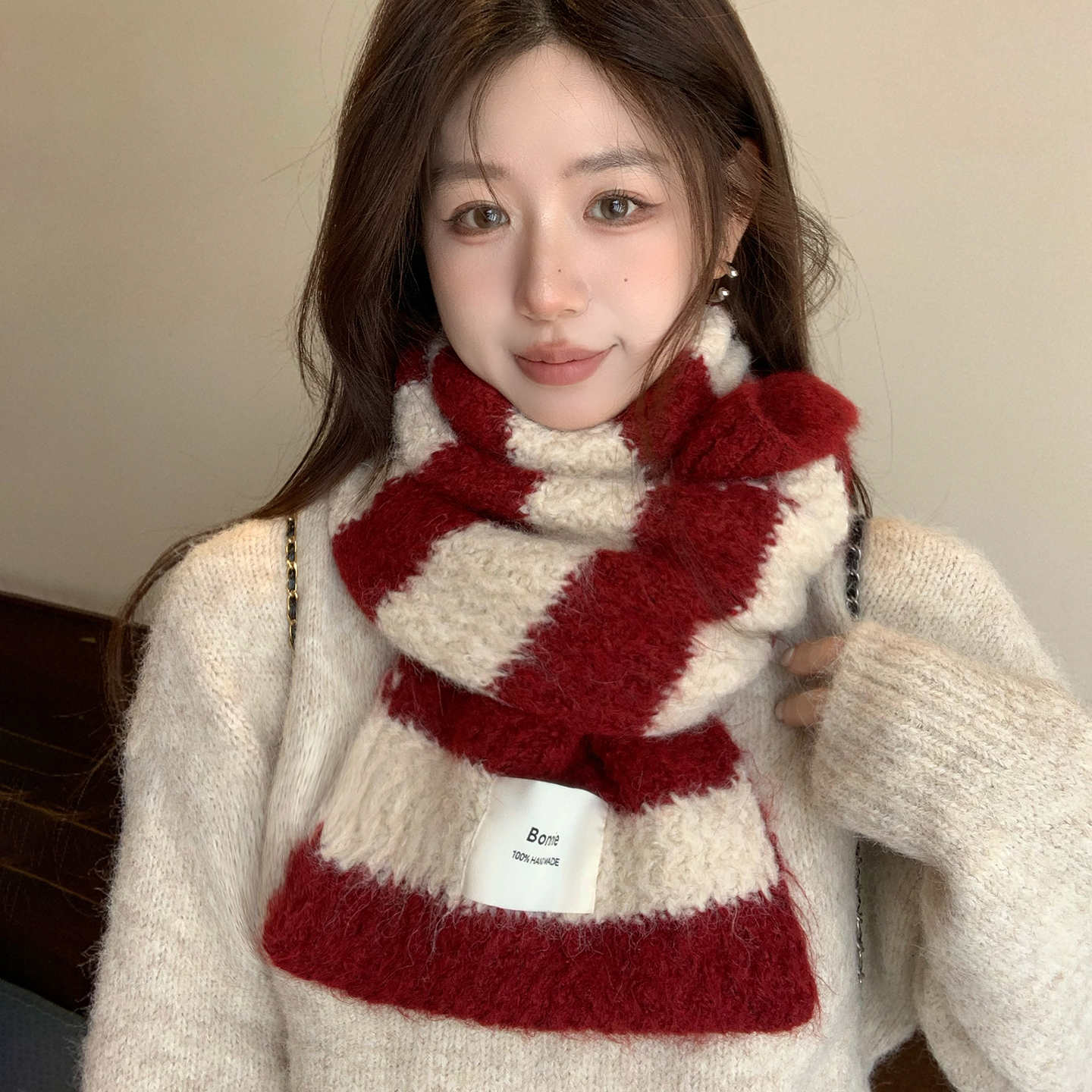 韩系ins风条纹针织围巾加厚围脖