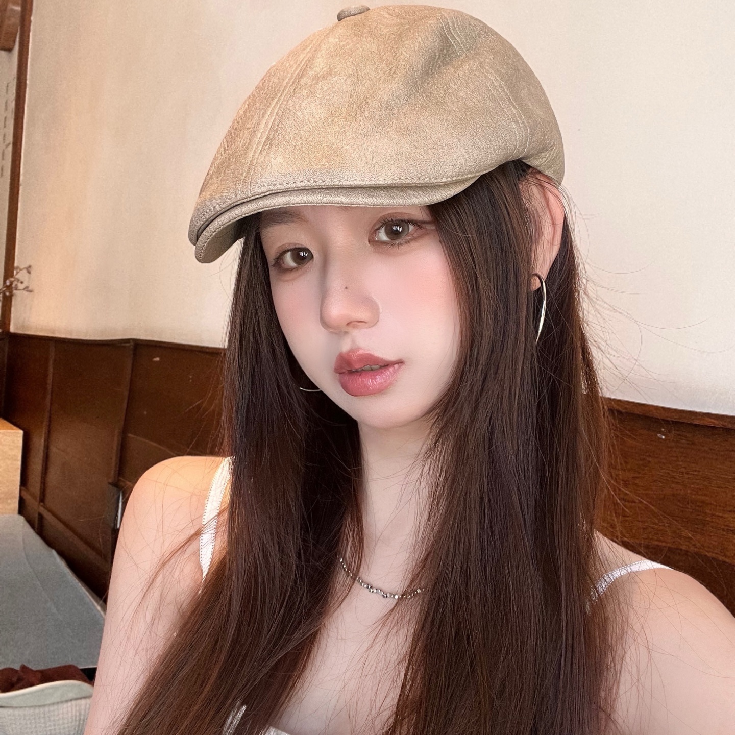 pu皮质前进帽韩版贝雷帽气质优雅