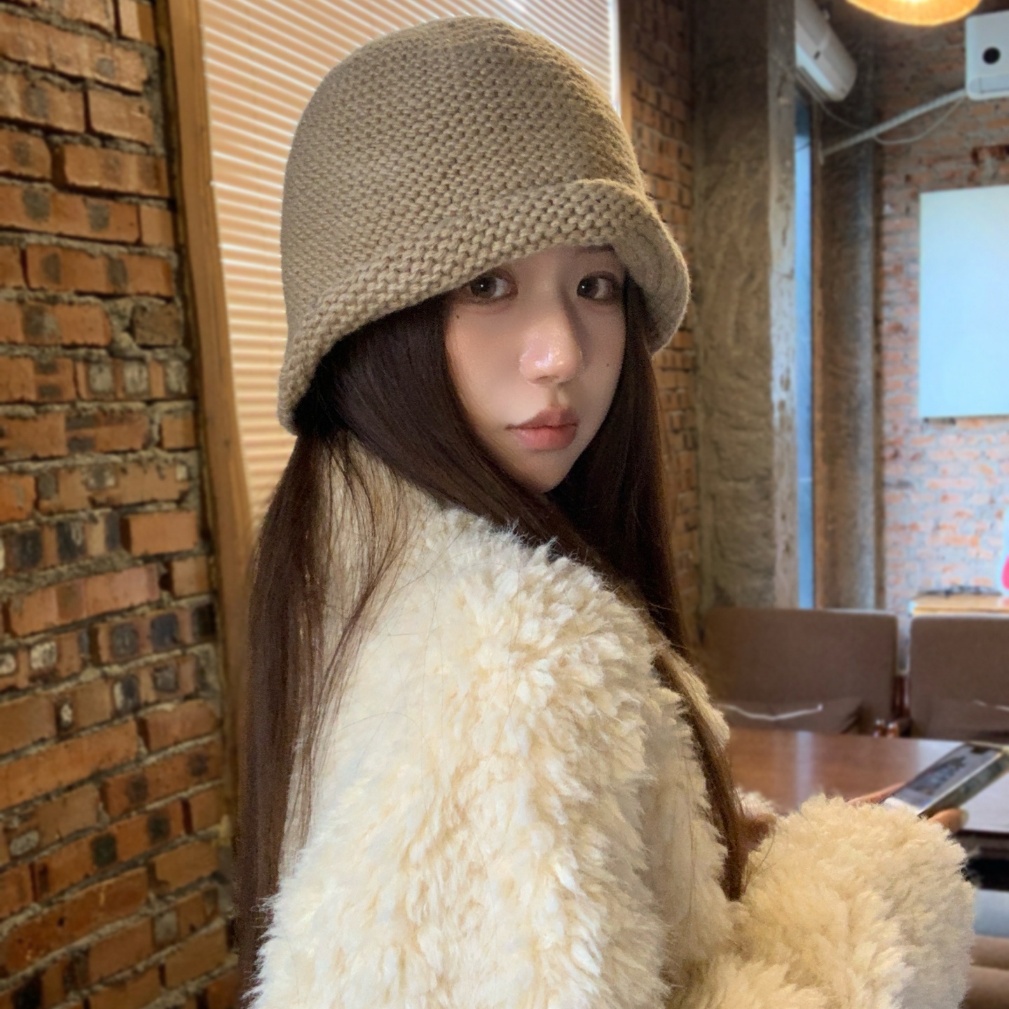 高品质韩国含羊毛针织卷边水桶帽女秋冬复古咖色渔夫帽显脸小盆帽