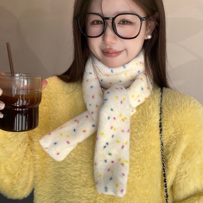韩版彩色点点珊瑚绒软糯短款围巾