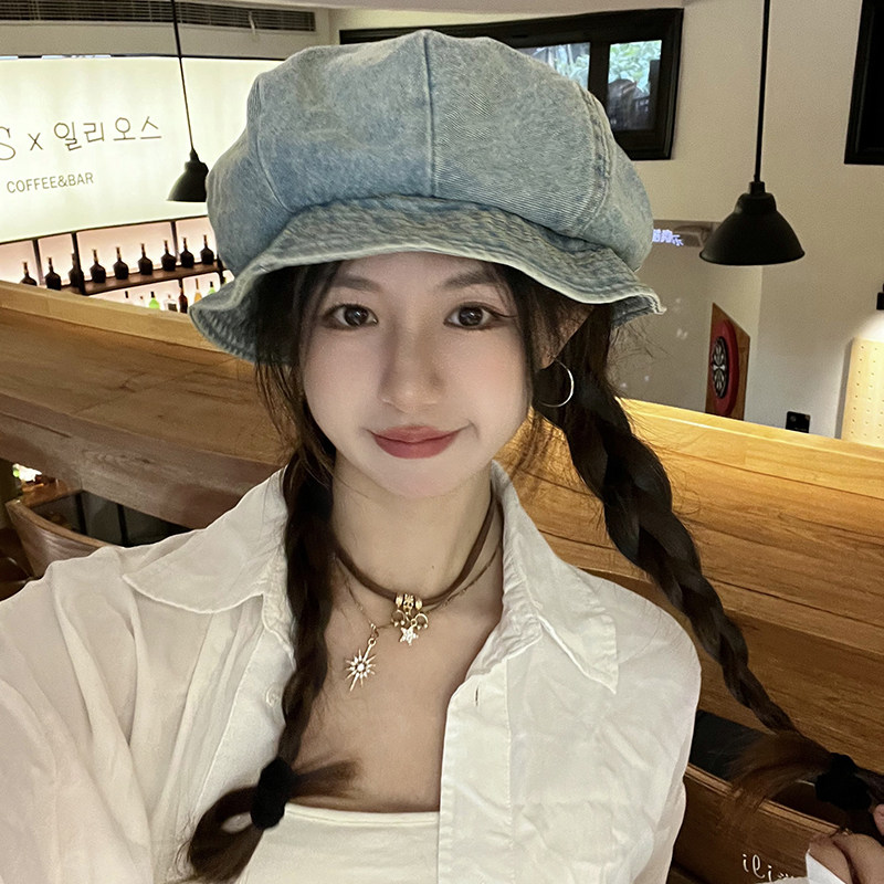 牛仔渔夫帽女2024新款水母帽显脸小可爱云朵帽百搭素颜防晒盆帽子