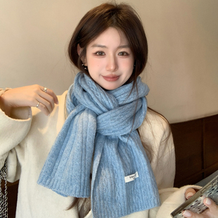 百搭围脖护颈舒适情侣礼物 女高级感韩版 2025新款 针织纯色围巾冬季