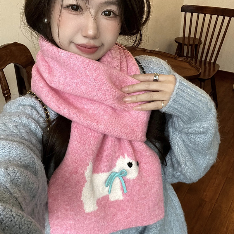 冬季小狗蝴蝶结韩版女围巾围脖