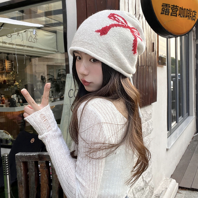 堆堆帽逛街韩版女秋冬卷边蝴蝶结