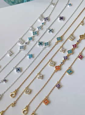 s925通体纯银幸运四叶花mini手链法式精致轻奢小众设计叠戴百搭女