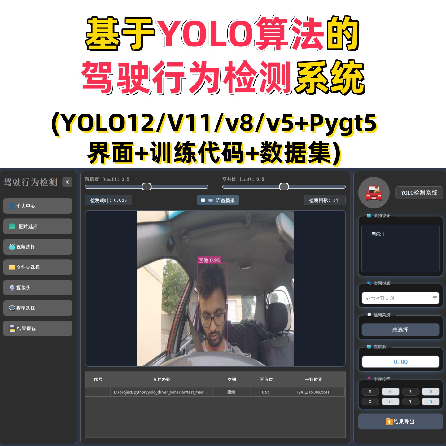 基于深度学习的驾驶行为检测系统(YOLOv12/v11/v8/v5模型+数据集)