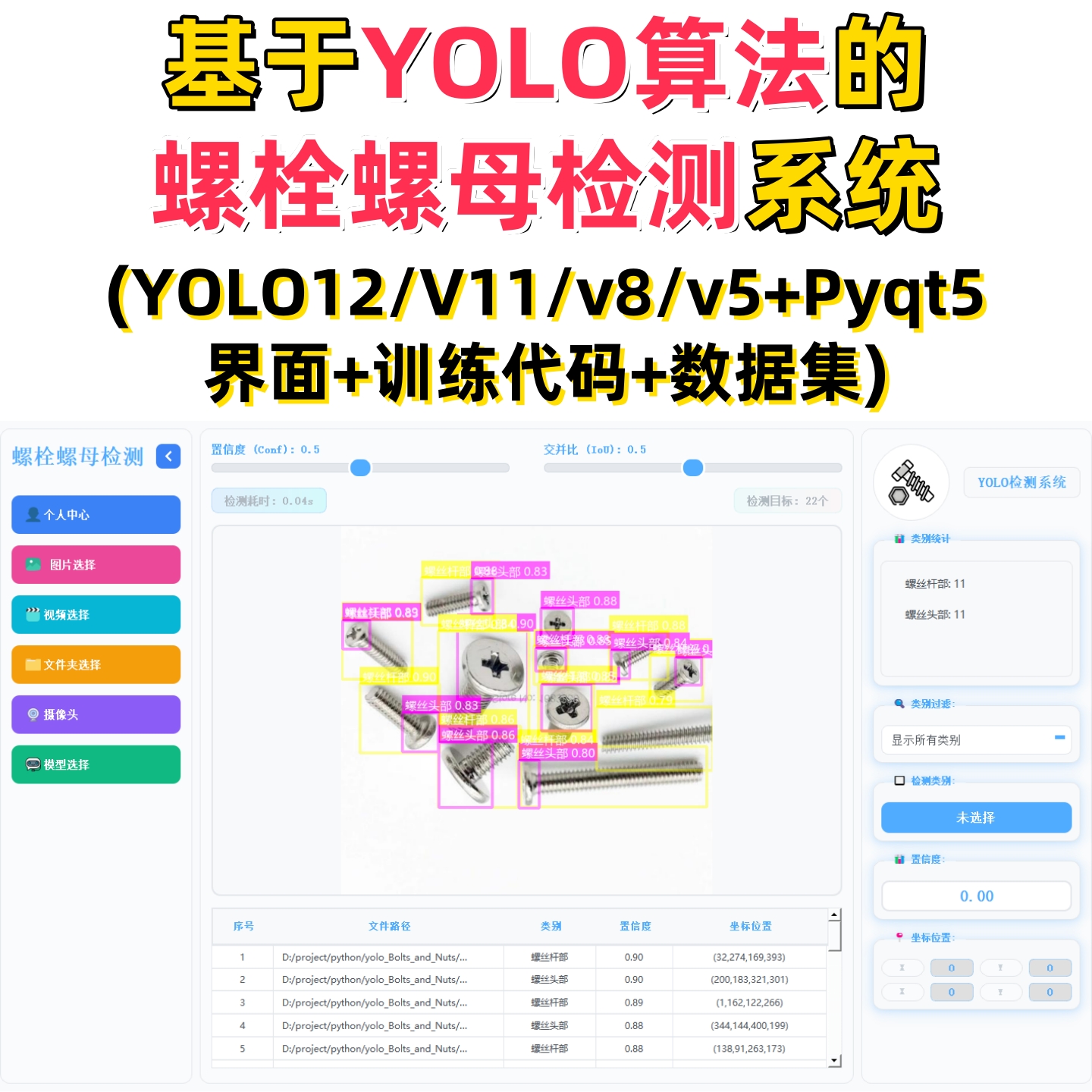 基于深度学习的螺栓螺母检测系统(YOLOv12/v11/v8/v5模型+数据集)