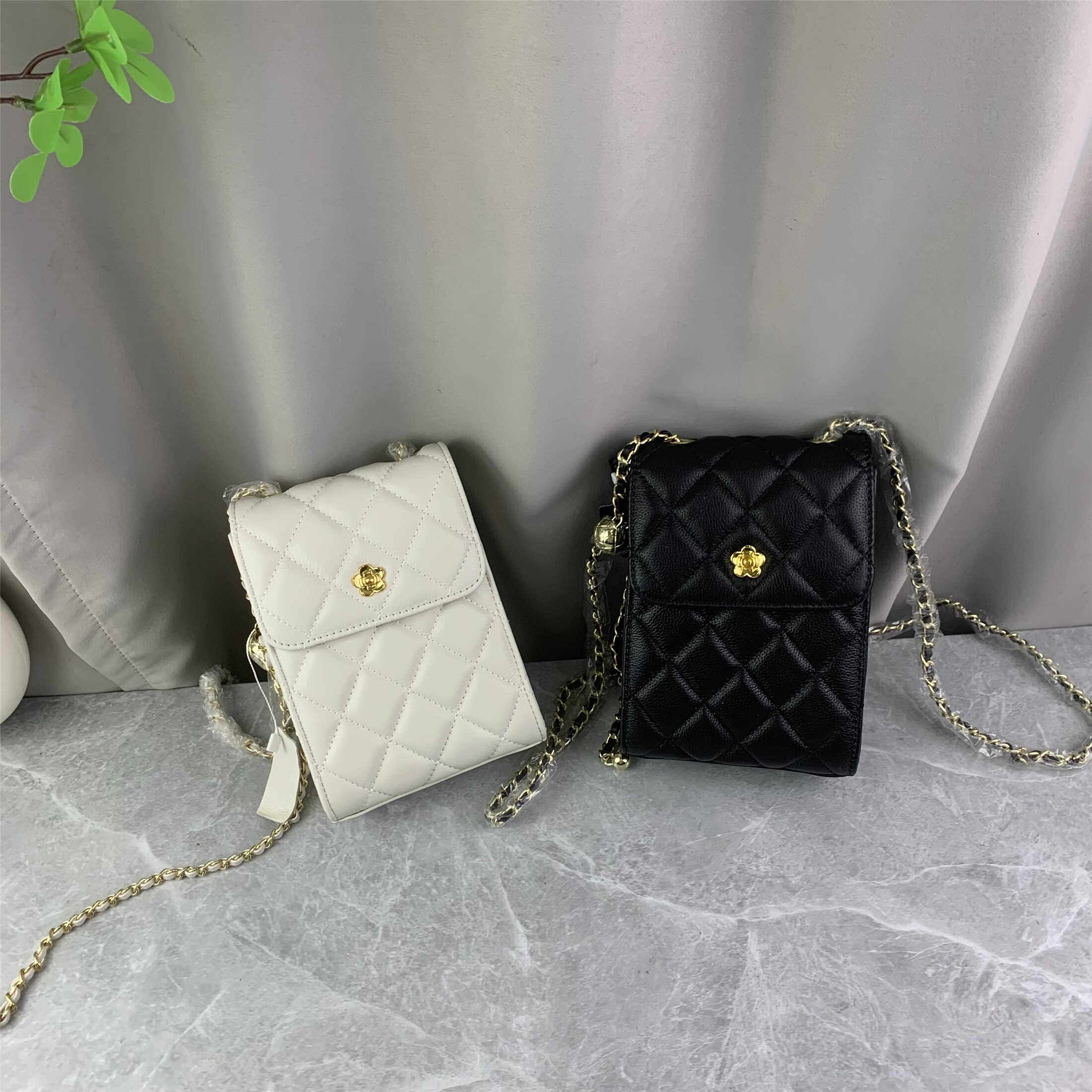 高级感金球手机包2024新款头层小牛皮链条气质单肩斜跨菱格小香风