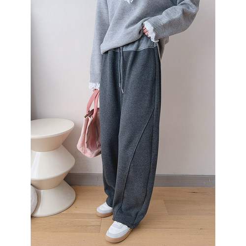 时尚休闲加厚拼色弯刀裤