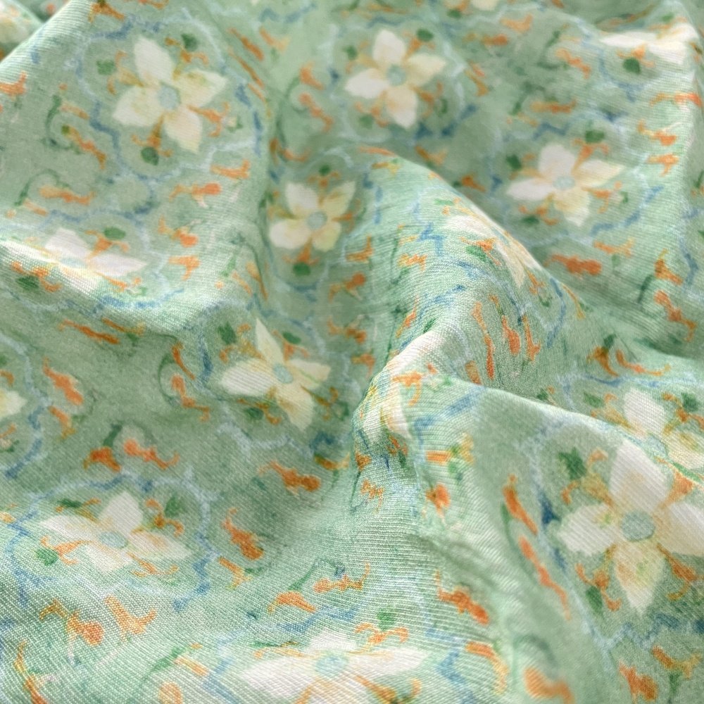 布亦新款ins小清新绿意荷花布料服装连衣裙桌布手工diy田园风布料