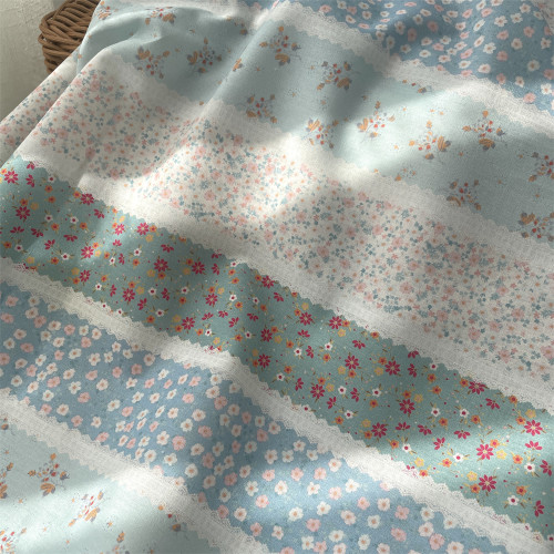 纯棉条纹花墙花枝亲肤手工diy舒适印花布料连衣裙服装布料
