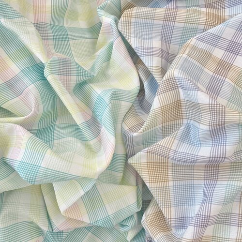 布亦小众新款小清新大方格条纹撞色布料服装桌布抱枕衬衫手工diy