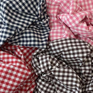 布亦 薄款1公分拼色格子涤纶布料衬衫服装里布面料平纹色织布料