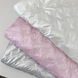 布亦 新款绗缝pu皮革ins风可爱蝴蝶结夹棉羽绒服内胆棉服马甲面料