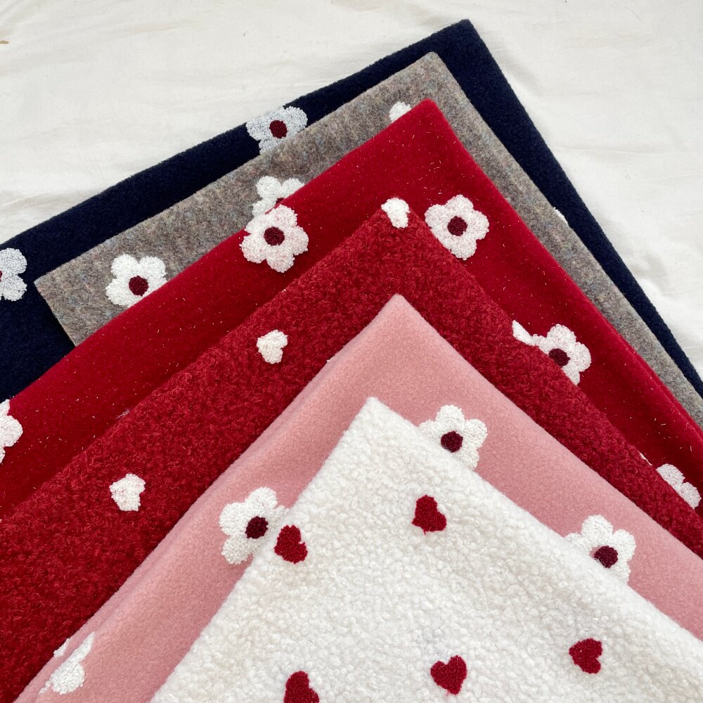 布亦 新款小清新ins毛绒提花花朵爱心布料服装桌布抱枕手工diy