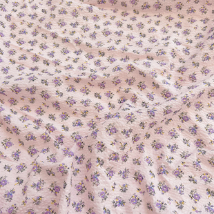 田园碎花桌布面料 法式 布亦 清新ins纯棉粉紫碎花连衣裙半身裙短袖