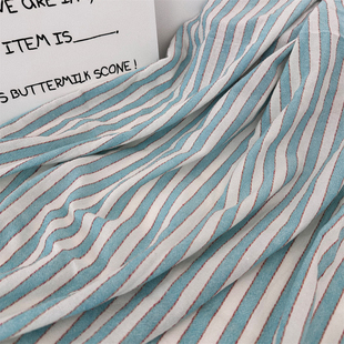 布亦 面料手工 复古ins韩风简约蓝白条纹棉麻纯棉衬衣连衣裙子服装