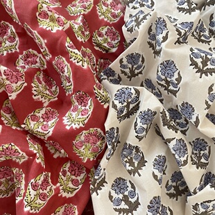 布亦新款拓印碎花复古小众布料连衣裙服装桌布抱枕手工diy小清新