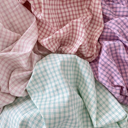 布亦韩系新款皱布方格布料服装连衣裙桌布抱枕手工diy小清新面料