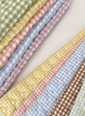 布亦 绗缝夹棉复合面料服装里布宠物衣服内衬布爱心格子坐垫布料