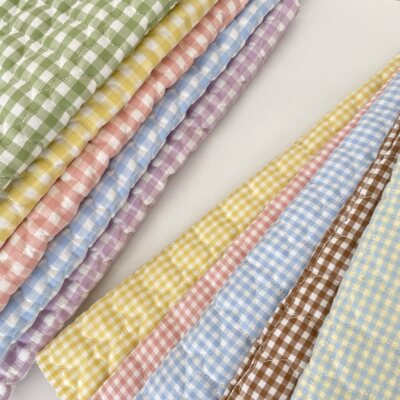 布亦 绗缝夹棉复合面料服装里布宠物衣服内衬布爱心格子坐垫布料