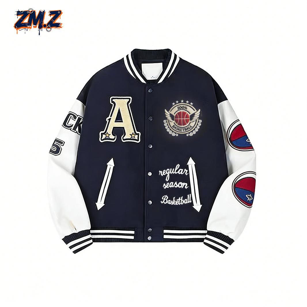 ZM.Z美式潮牌毛巾绣字母刺绣棒球服男女街头加厚夹克外套羽绒棉服