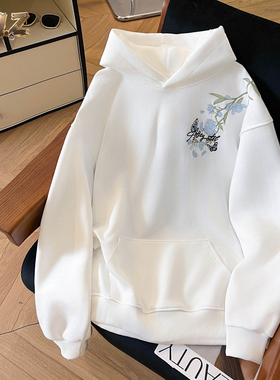 ZM.Z秋冬新款国潮花卉刺绣连帽卫衣男女大码加绒加厚情侣装上衣服