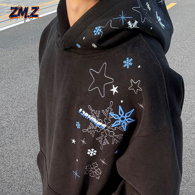 ZM.Z2025秋冬雪花刺绣卫衣男连帽衫潮牌情侣新款加绒加厚休闲外套