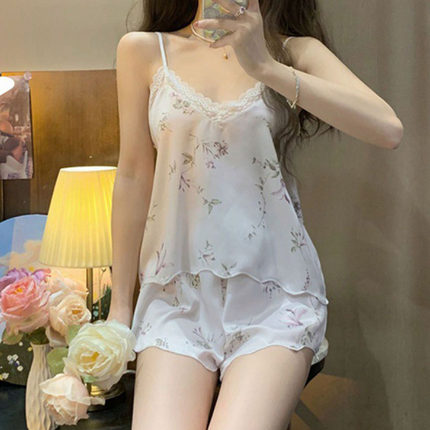 冰丝吊带短裤两件睡衣女款高级感夏季套装薄款少女宿舍学生家居服